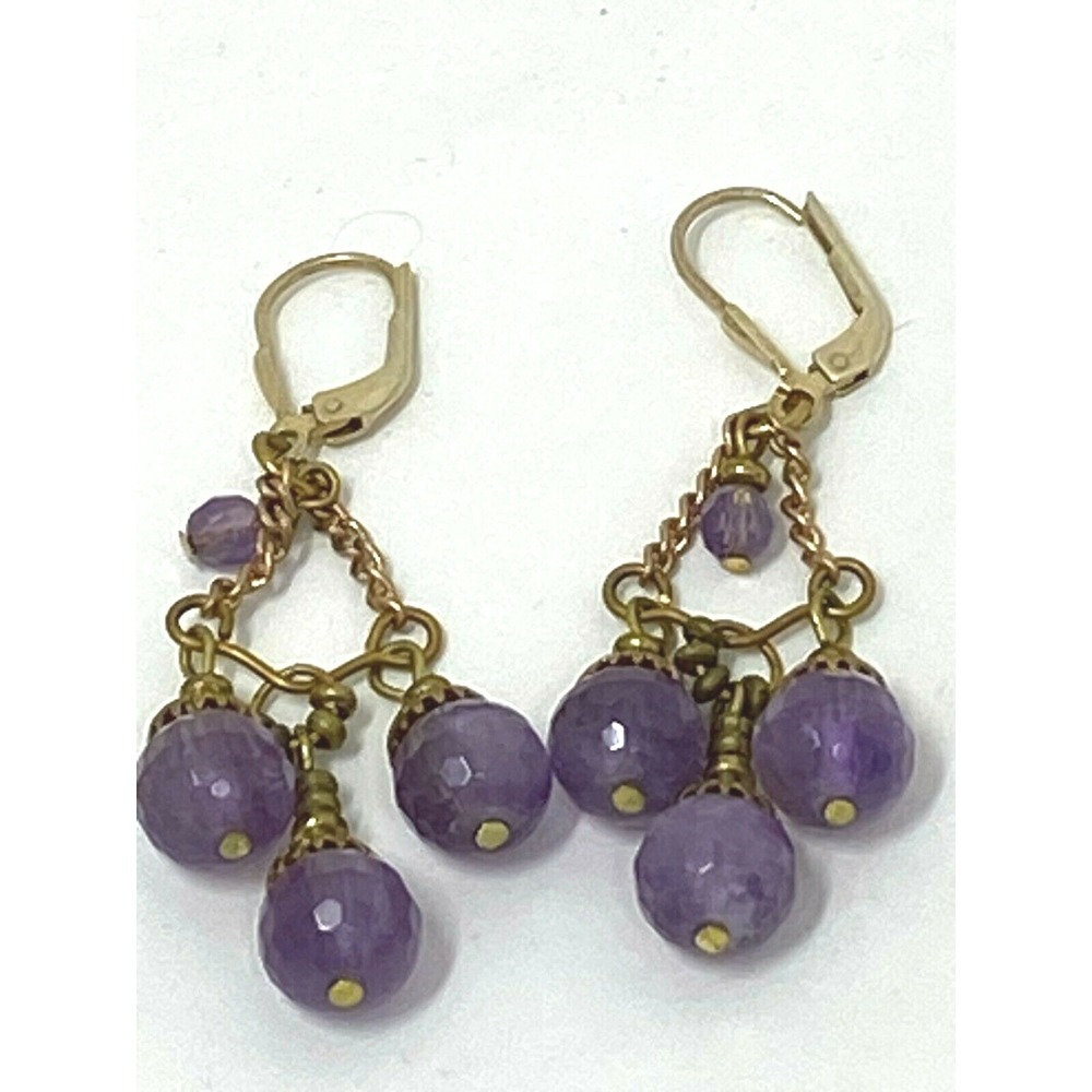 Vermeil 925 Stamped Sterling Silver Purple Crystal Chandelier Earrings Boho Gold